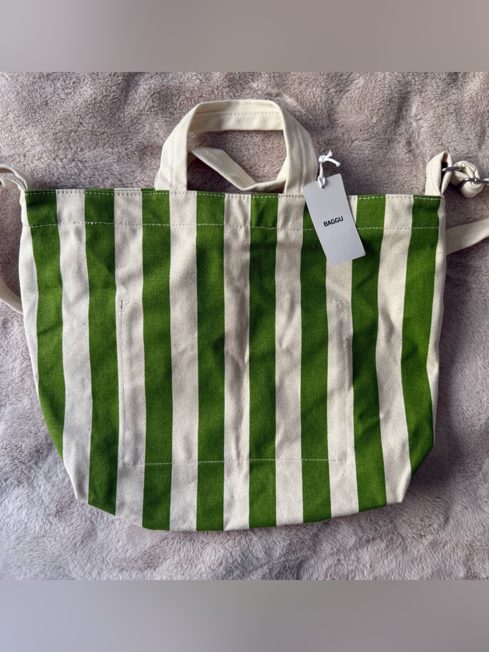 NWT BAGGU Horizontal Zip Duck Bag Green Awning Stripe - Picture 6 of 10